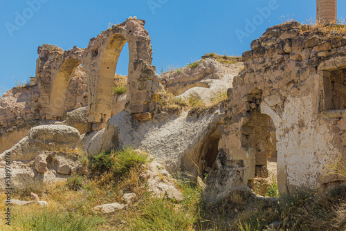 Ruin of a house in Uchisar village in Cappadocia, Turkey