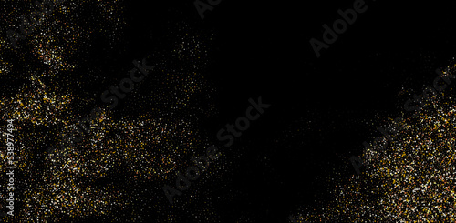 Vector golden smoke background. Gold particles . Glittering gold dust on black background.