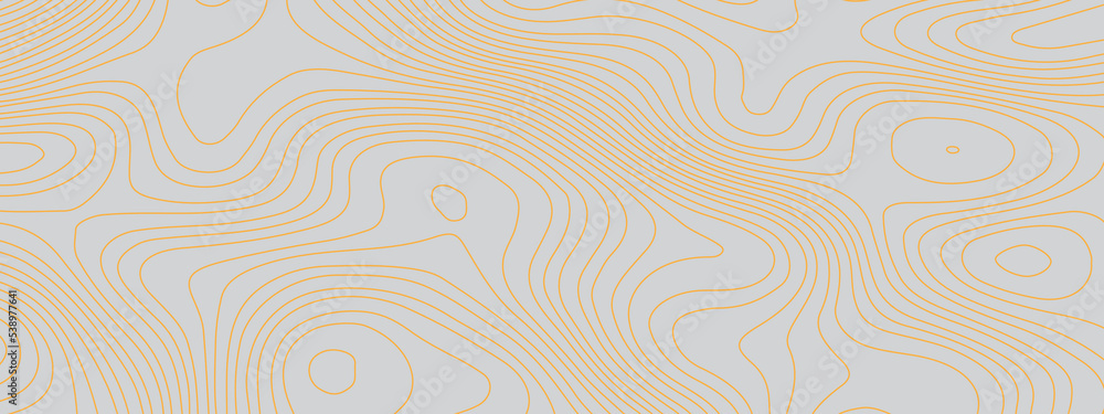 Stylized gray and yellow wavy abstract topographic map contour, lines Pattern background. Topographic map and landscape terrain texture grid. Wavy banner and color geometric form. Vector illustration