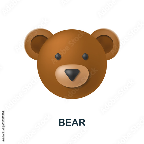 Bear icon. 3d illustration from animal head collection. Creative Bear 3d icon for web design, templates, infographics and more