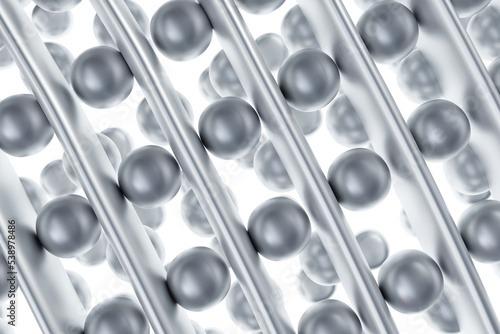 Fototapeta Naklejka Na Ścianę i Meble -  Silvery crystal lattice. Scientific concept. Molecular art concept. Crystal lattice with spheres between lines. Structure with crystal lattice. Molecular structure background. 3d rendering.