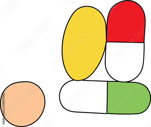 Medicinal tablets. Set of oval, round and capsules tablets of different colors.vector illustration isolated.EPS 10.
