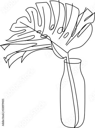 Monstera leaf line art. Continuous line drawing. Minimalism art. Modern decor.vector illustration isolated.EPS 10.
