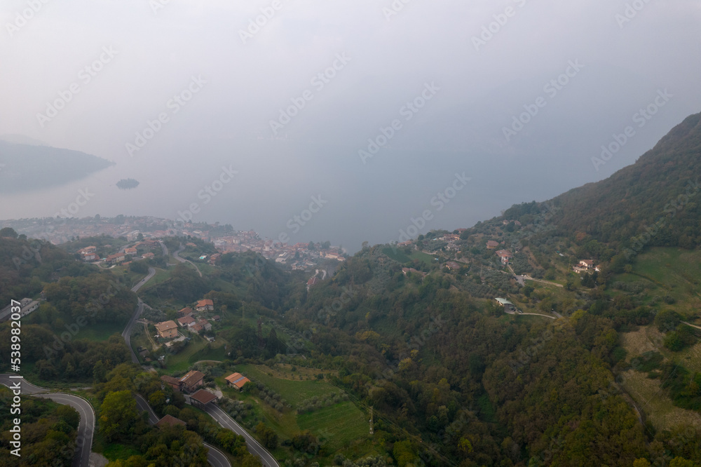 view from above to city near the lake 