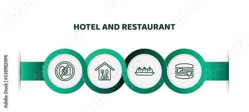 editable thin line icons with infographic template. infographic for hotel and restaurant concept. included no pictures, restaurant, dim sum, sandwich icons.