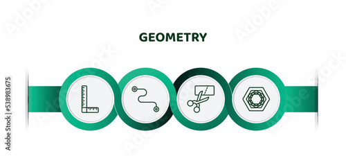 editable thin line icons with infographic template. infographic for geometry concept. included measure, line segment, cut, polygonal hexagon icons.