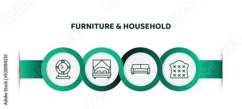 editable thin line icons with infographic template. infographic for furniture & household concept. included table clock, canopy bed, davenport, headboard icons.