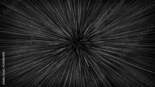 Hyperspace speed effect in night starry sky. Bright black galaxy, horizontal background photo