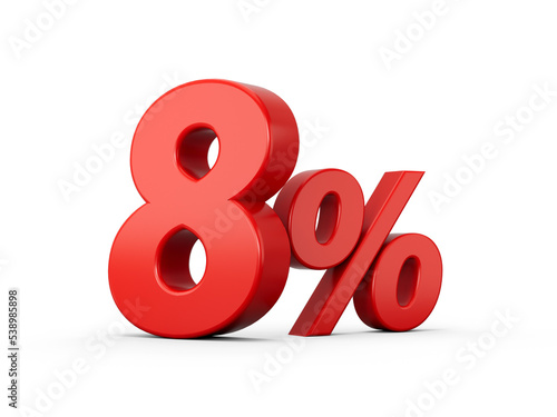 3d Red 8% Eight Percent Sign on White Background 3d illustration