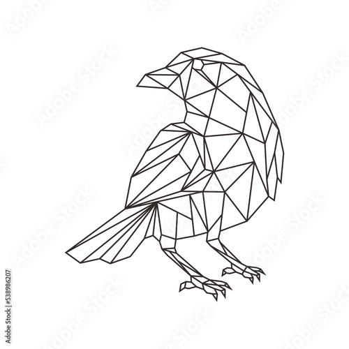 line art raven crow bird geometric logo design vector illustration