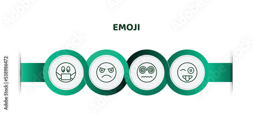 editable thin line icons with infographic template. infographic for emoji concept. included sick emoji, pouting emoji, hypnotized tongue icons.