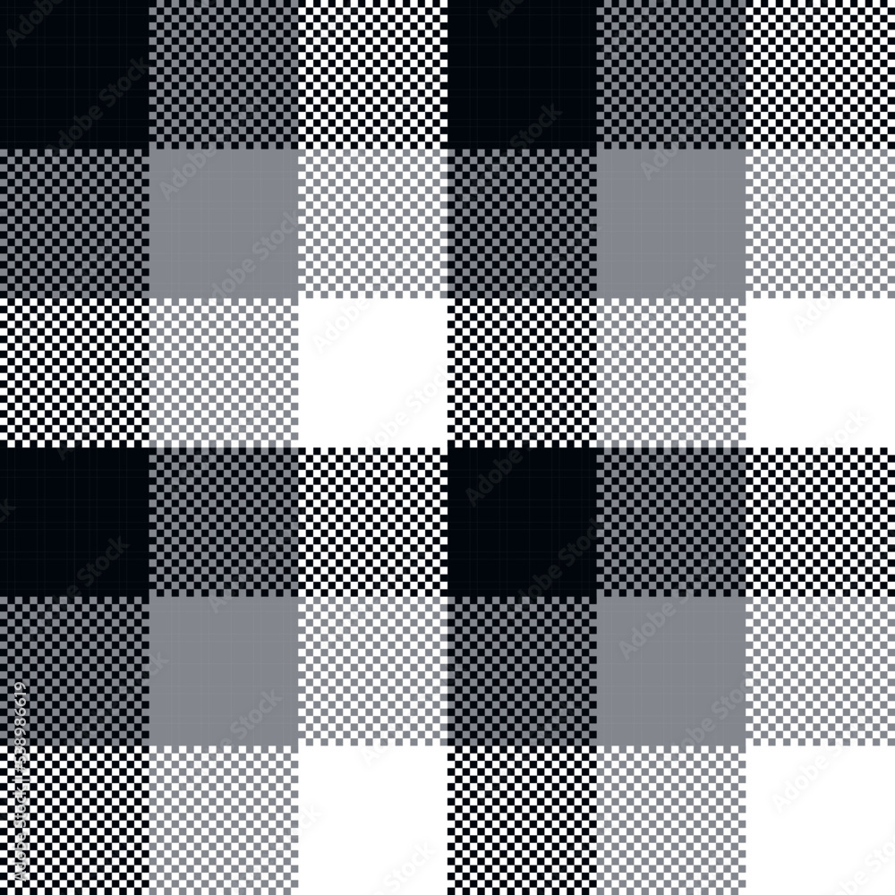 Monochrome Lumberjack Seamless Pattern. Vector Black, Grey and White Buffalo Checkered Plaid textured background. Traditional fabric print. Flannel plaid texture for fashion, fabric print, design