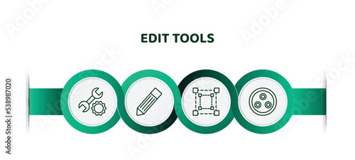 editable thin line icons with infographic template. infographic for edit tools concept. included repair tool, pen edit, free transform, quark icons.