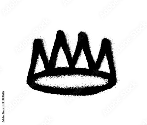 Sprayed crown with overspray in black over white. Vector illustration.