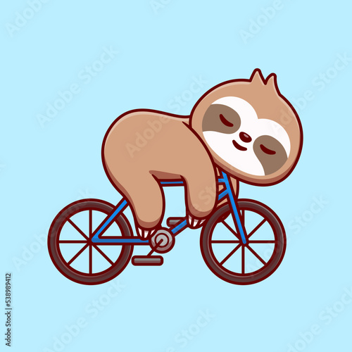 Cute Sloth Sleeping On Bike Cartoon Vector Icon Illustration. 
Animal Sport Icon Concept Isolated Premium Vector. Flat 
Cartoon Style