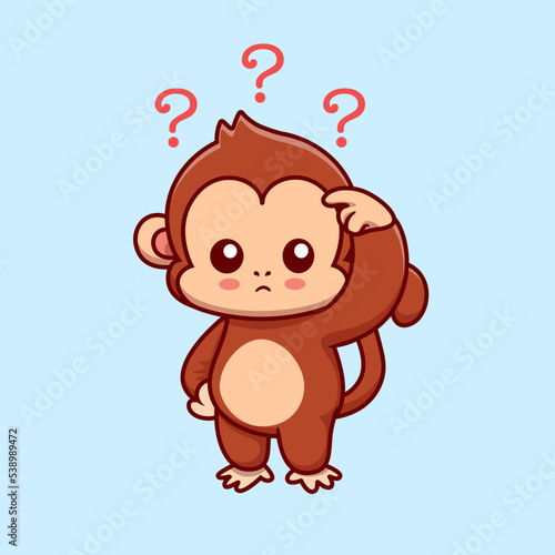 Cute Monkey Confused Cartoon Vector Icon Illustration. 
Animal Nature Icon Concept Isolated Premium Vector. Flat 
Cartoon Style