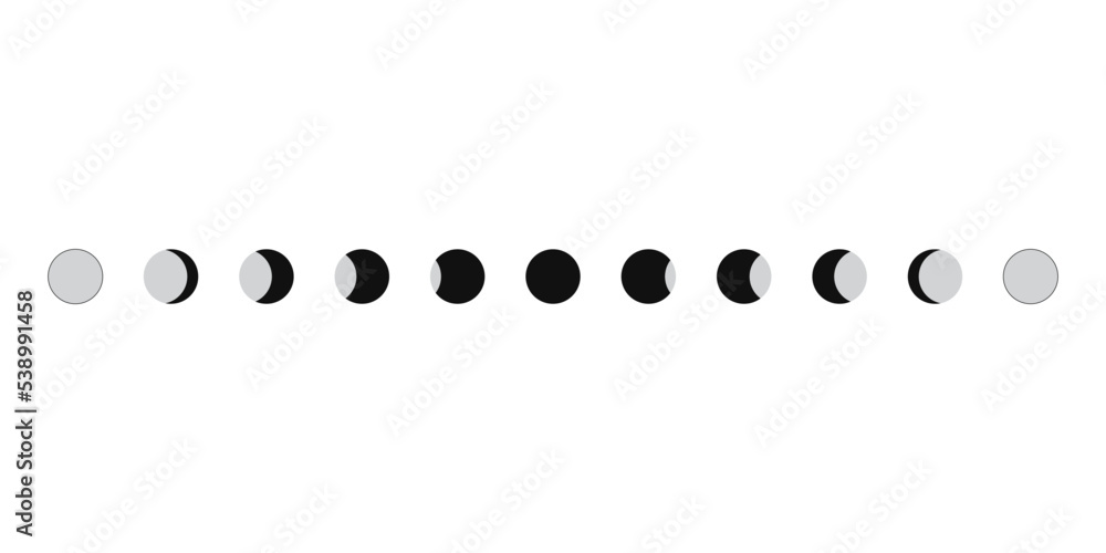 Moon phases scheme sphere shadow cycle astronomy icon set. Vector Illustration background Moon phases scheme sphere shadow cycle astronomy icon set. Vector Illustration background