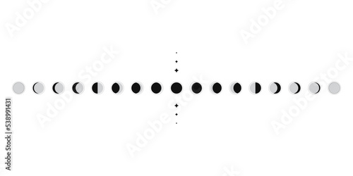 Moon phases scheme sphere shadow cycle astronomy icon set. Vector Illustration background