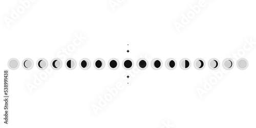 Moon phases scheme sphere shadow cycle astronomy icon set. Vector Illustration background