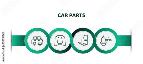 editable thin line icons with infographic template. infographic for car parts concept. included car hard top, car hood, towbar, sump icons.