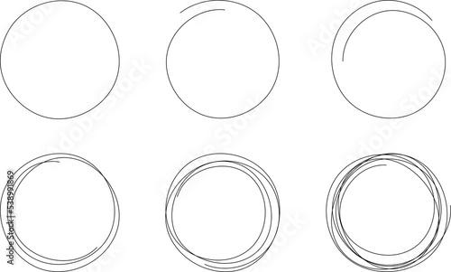 Hand drawning circle line sketch set. Art design round circular scribble doodle