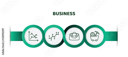 editable thin line icons with infographic template. infographic for business concept. included line chart statistics, value pointer, bussines briefcase, proof of work icons.