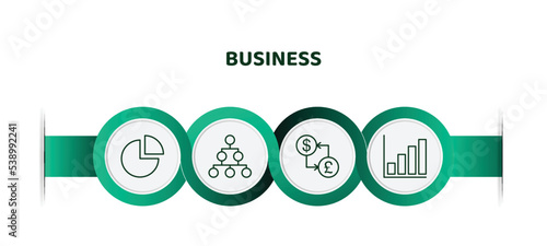 editable thin line icons with infographic template. infographic for business concept. included pie graphic, hierarchical order, currencies, bar diagram icons.