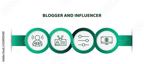 editable thin line icons with infographic template. infographic for blogger and influencer concept. included influencer, visitor, filter, web icons.