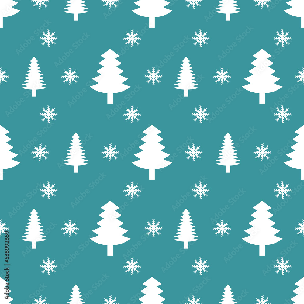 Obraz premium Christmas tree and snowflakes blue seamless pattern