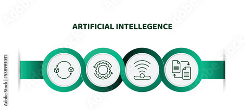 editable thin line icons with infographic template. infographic for artificial intellegence concept. included replacement, processing, infrared, file transfer icons.