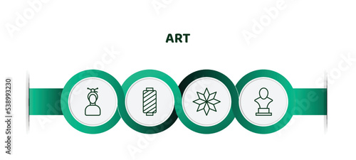 editable thin line icons with infographic template. infographic for art concept. included japanese drawing, cylindrical lamp, japanese ornament, sculpture bust icons.