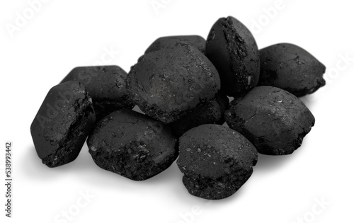 Schilderij op canvas Coal, carbon nuggets isolated on white background