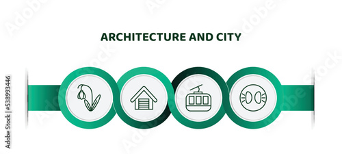 editable thin line icons with infographic template. infographic for architecture and city concept. included snowdrop, garage door, cabl, parking lights icons.