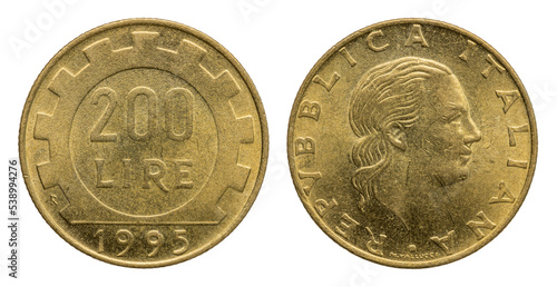 200 lire coin 1995. Italian Republic. Aluminum bronze