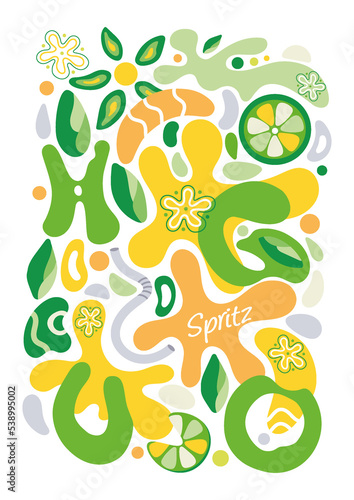 Minimalist funky abstract colorful lemon inspired hugo drink poster 