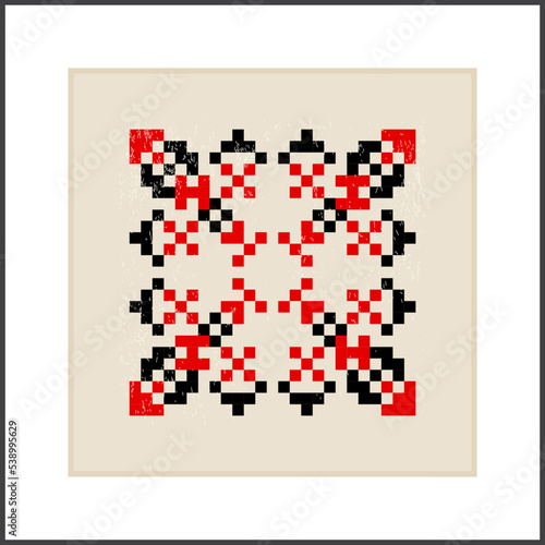 Traditional Ukrainian knitted embroidery art, ethnic mandala ornament vyshyvanka
