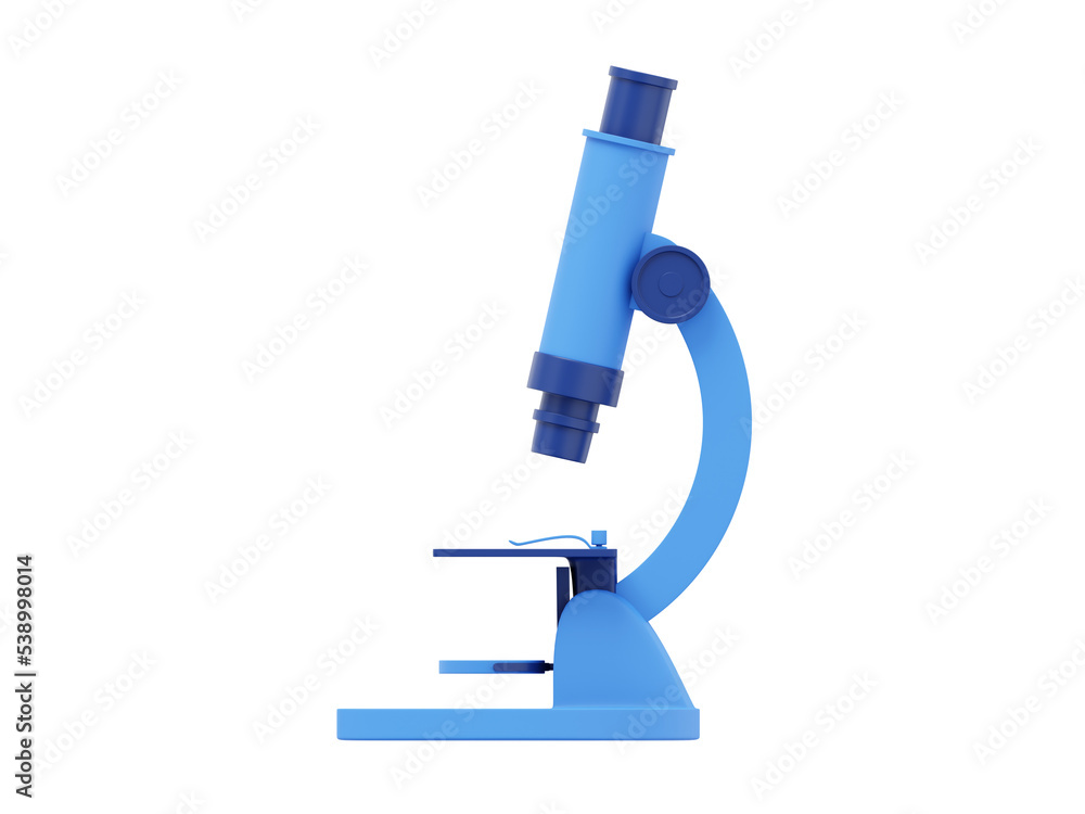 Cartoon blue microscope. 3D rendering. Icon on white background Cartoon blue microscope. 3D rendering. Icon on white background