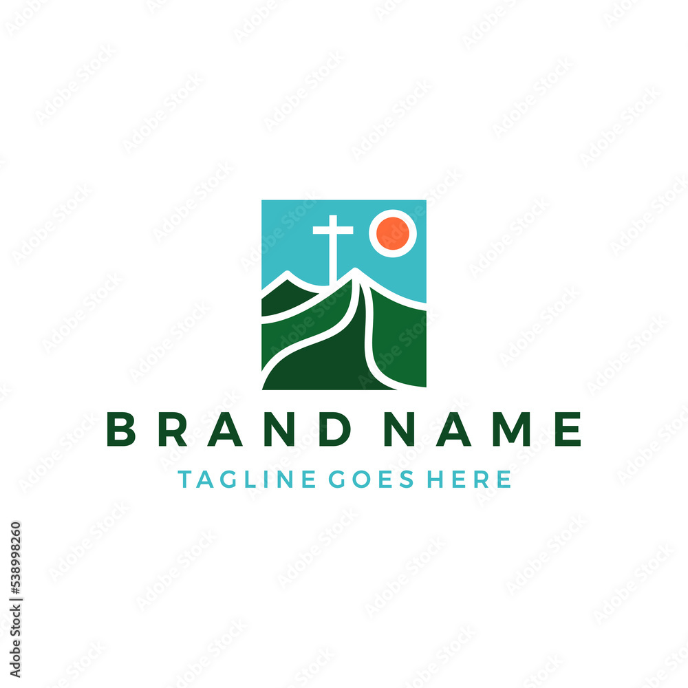 hill and mountain with holy christian cross logo icon vector illustration hill and mountain with holy christian cross logo icon vector illustration