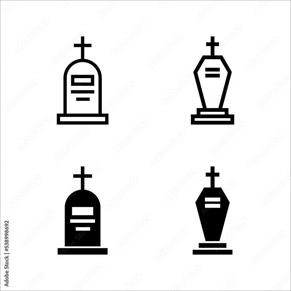 Tombstone icon, Tombstone linear style sign for mobile concept and web design, Halloween tombstone outline vector icon, Symbol, logo illustration, Vector graphics, on white background.