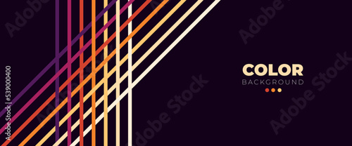 Abstract 1970's background design in futuristic retro style with colorful lines. Abstract simple colorful striped lines in retro style. colorful line dark background design.  Vector illustration. 