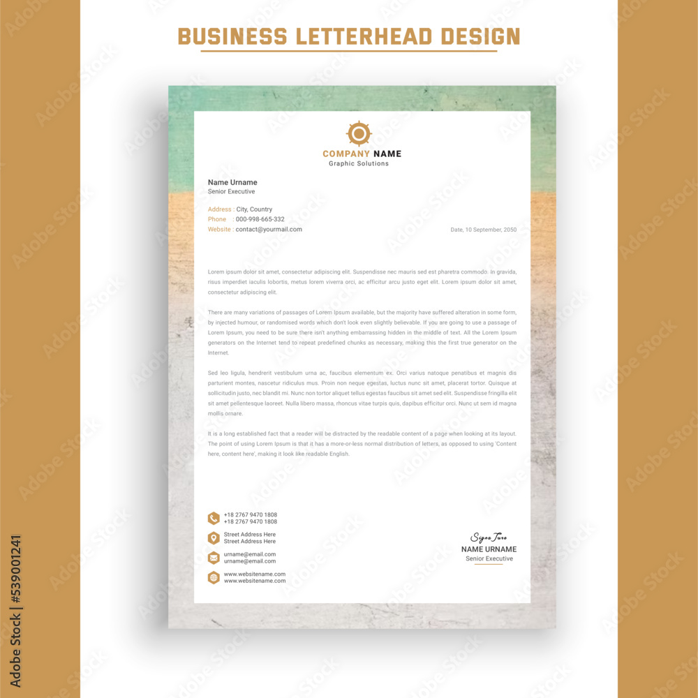 Company letterhead template for business identity. Clean and professional corporate company business letterhead template design.