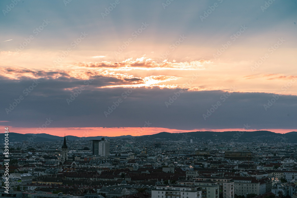 sunset over the city Vienna 