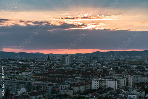 sunset over the city Vienna 