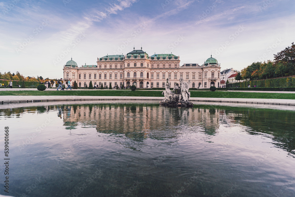 belvedere palace in Vienna at sunset 