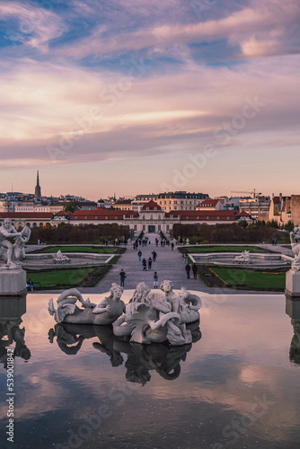 Photography belvedere palace in Vienna at sunset