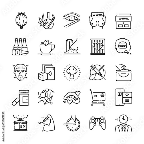 Addiction dictionary related, pixel perfect, editable stroke, up scalable square line vector icon set