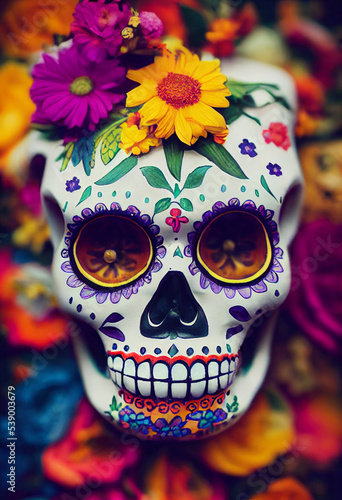 Day of the Dead skulls Colorful flowers