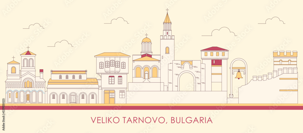 Cartoon Skyline panorama of city of Veliko Tarnovo, Bulgaria - vector illustration