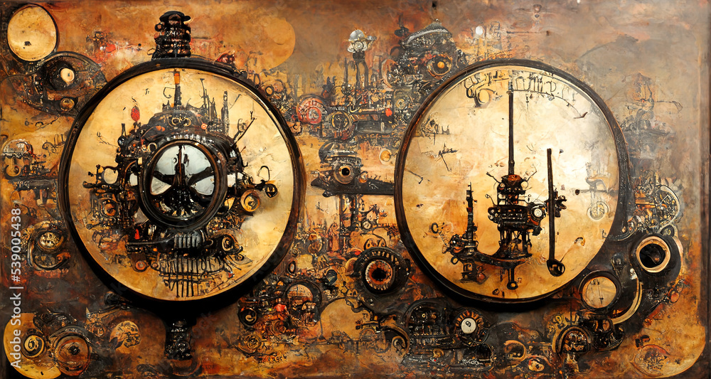 Old clock steampunk mechanism.