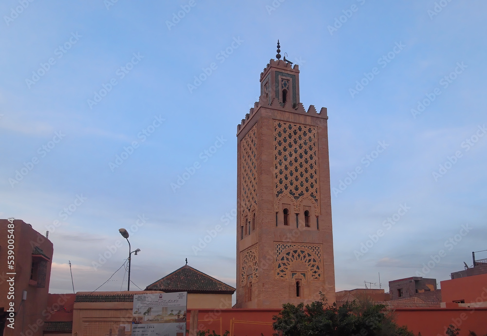 View of Koutoubia Mosque with the blue sky in the background Marrakech in Morocco